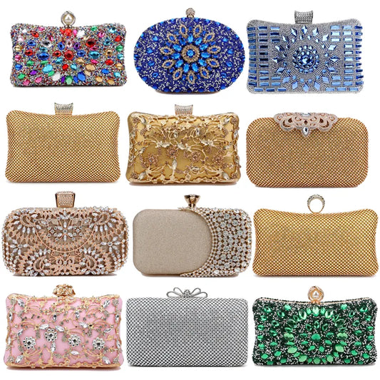 Strasssteine ​​Frauen Taschen Hohlausstil Mode Abendbeutel Kette Schulter Handtaschen Party Hochzeitstag Kupplungspur