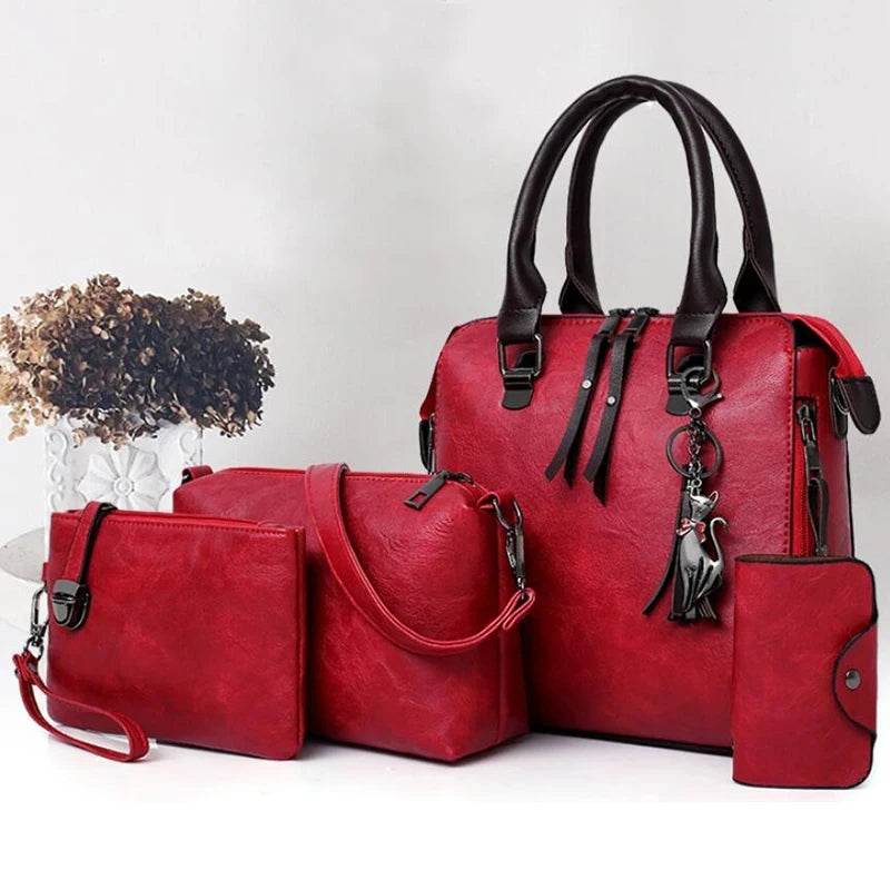 Kvinder komposit kvast taske luksus læderpung håndtasker berømte mærker designer top-håndtag kvindelig skulder taske 4stk/sæt