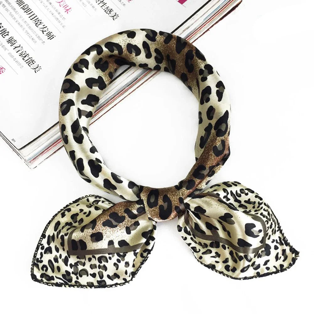 1PC Retro Women Leopard Red Striped Small Square Silk Feel Satin Scarf Vintage Head Neck Hair Tie Band Ring Shawl Summer Scarves