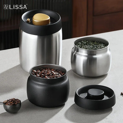 Stainless steel tea sealed jar Moisture-proof household tea storage jar press vacuum high-grade coffee bean sealed jar