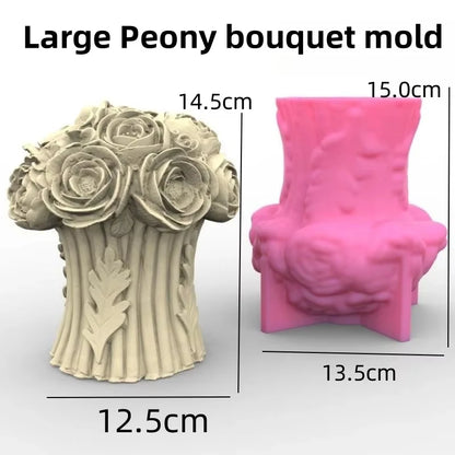 New 3D Rose Bouquet Candle Silicone Mold Chrysanthemum Flower Cluster Resin Mold Flower Peony Gypsum Mold Valentine's Day Gift