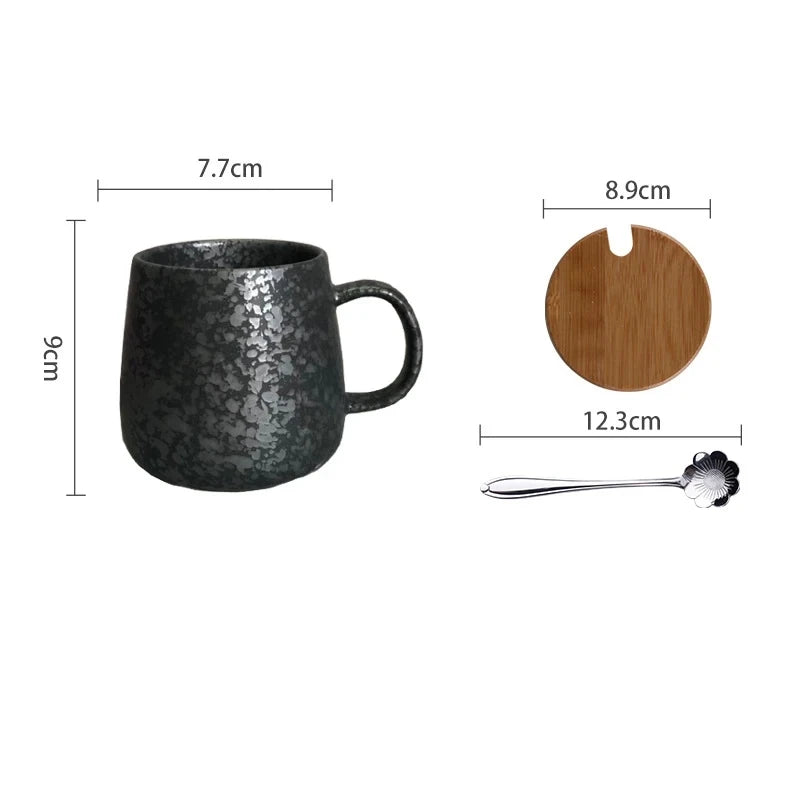 380ml Japanese Retro Style Coffee Mug With Handle Ceramic Breakfast Oats Milk Cups Home Teacup Water Mug With Lid And Spoon Gift
