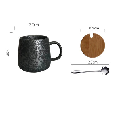 380ml Japanese Retro Style Coffee Mug With Handle Ceramic Breakfast Oats Milk Cups Home Teacup Water Mug With Lid And Spoon Gift