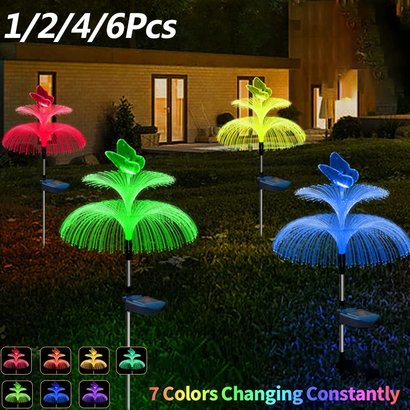Solar Garden Lights Outdoor Double Layer Jellyfish and Butterfly Lights Waterproof Lawn Patio Landscape Decor Lamp 1/2/4/6 PCS
