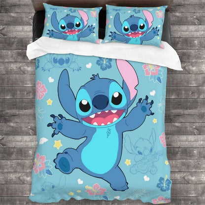 Cute Stitch Cartoon Bedding Set for Kids Boys Girls Anime Quilt Set Cute Cartoon Duvet Cover 1 Duvet Cover and 2 Pillowcases