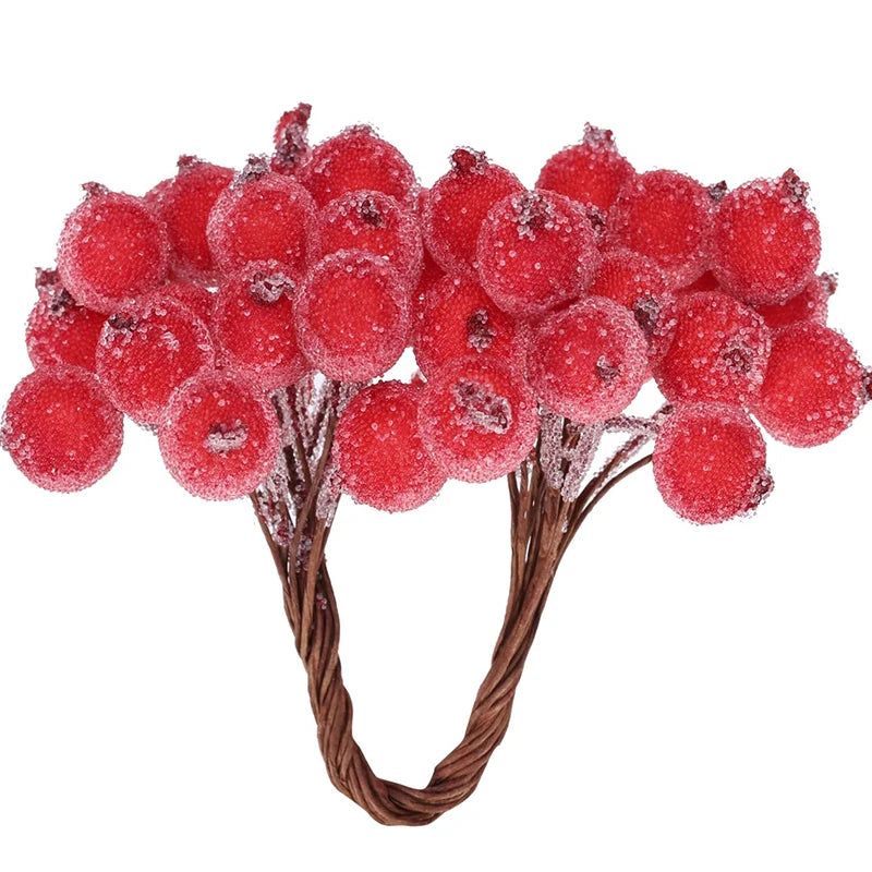 100/20pcs Kunstige Holly Berries Mini Simulation Cherry Stamen Frostet Double Head Fake Berry Wedding Christmas Party Decor