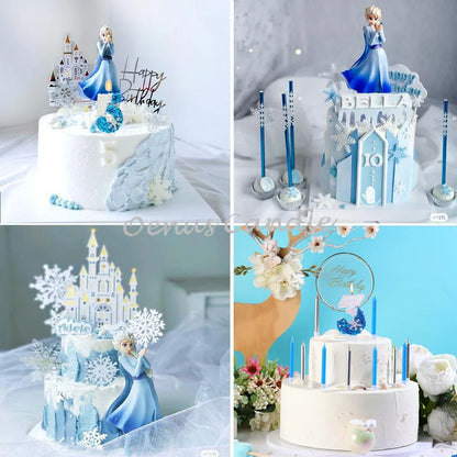 Natal sem chamado Aniversário Frozen Velas para bolos 0-9 Número Princesa Bolo Candle Party Decor Snowflake Blue Candle Stands