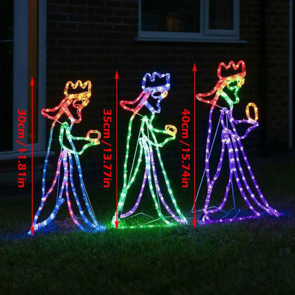 Święta na świeżym powietrzu Lid Three 3 Kings Silhouette Motif Rope Light Decoration for Garden Yard Nowy rok