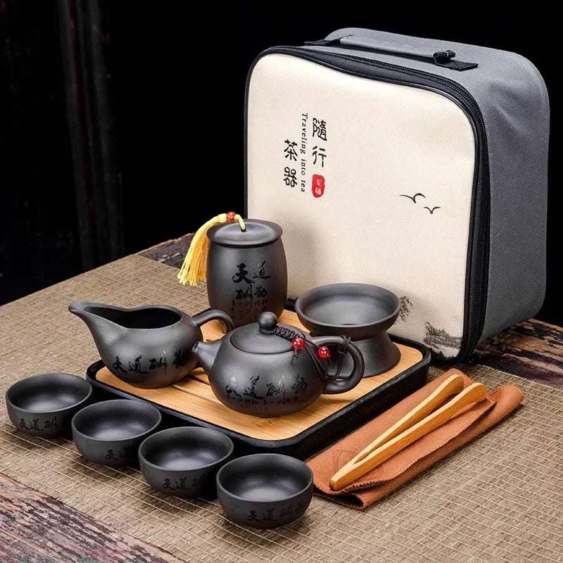 Chinese Kung Fu Tea Set Sand Ceramic Teapot Set Travel Kong Fu Tea Kit Gift Porcelain Purple Sand Pot Infuser Ceramic Tea Set