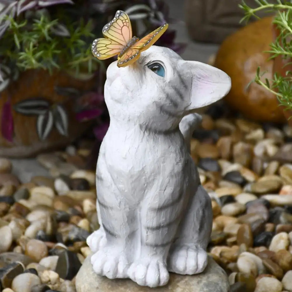Käsintehty kissan patsas aktiivinen poseeraa aurinkovalo sisälsi kissan ornamentin kissanveistoksen aurinkoenergialla kodin puutarhakoristeella