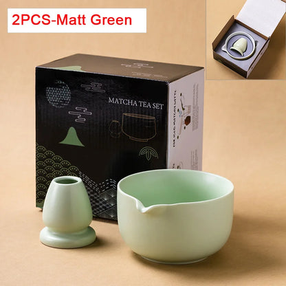 2 Pieces Traditional Japanese Matcha Bowl and Whisk Holder Tea Bowl with Pouring Spout for Office Table Tea Ceremony Party Gift