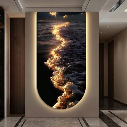 Ocean Wave Entrance Entrance Decoration Painting Led Home Interior Decoration Tableau Decoration Mural Wall Lamp Led Lights