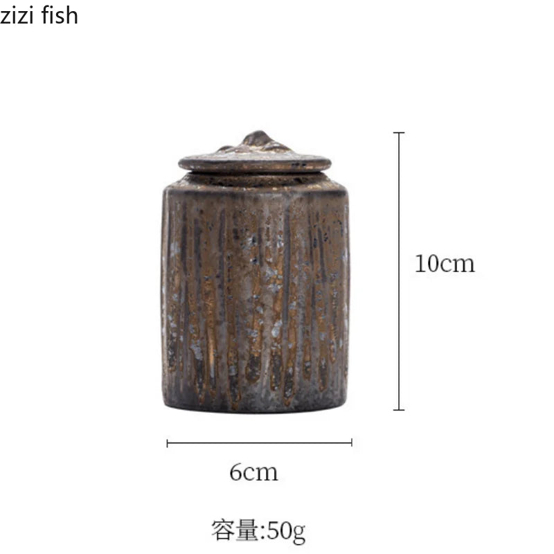Rough Pottery Antique Tea Jar Ceramic Tea Caddy Moisture-proof Sealed Jar Storage Tank Teas Container Food Organizers Candy Jars