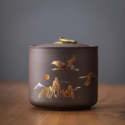 New Ceramic Red Porcelain Tea Jar Creative Sealed Storage Tank Black Tea Puer Storage Kitchen Storage Tool