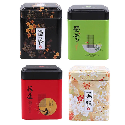 Mini Iron Tin Storage Box Tea Coffee Caddy Square Sealed Packaging Box Canister Vintage Tea Cans Kitchen Storage Container Jar