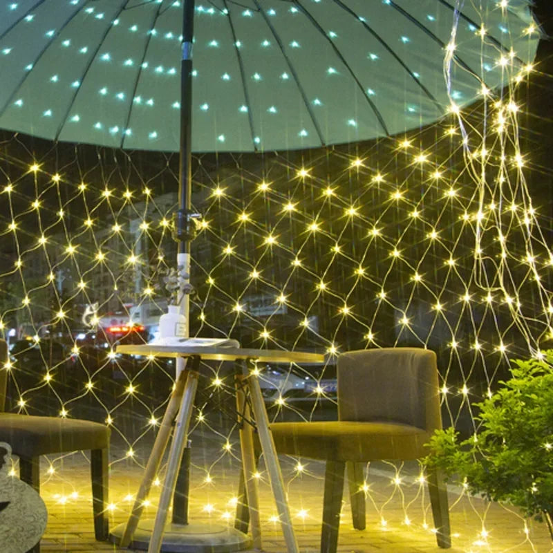 Plug solar sau UE 3*2m LED-uri LED-uri net în aer liber plasă de plasă de copaci lumini de perdea Lumini de coarde pentru fereastră Garden Garget decor