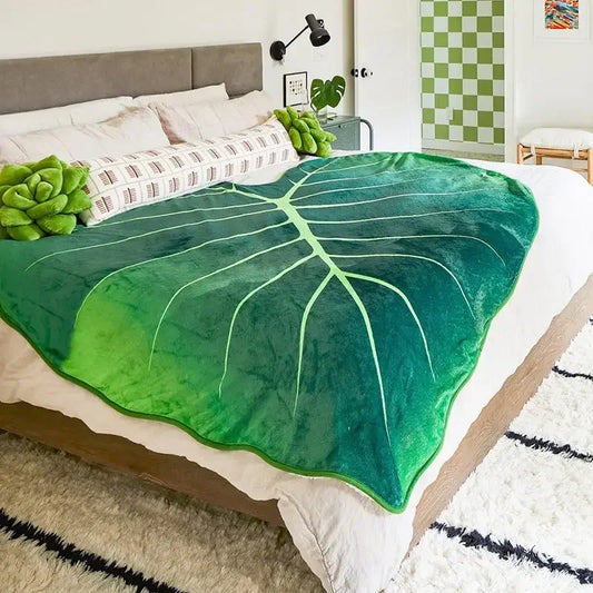Super myk gigantisk bladteppe for sengsofa gloriosum plante teppe hjemmeinnredning kaster varm sofa håndkle cobertor julegave 담요