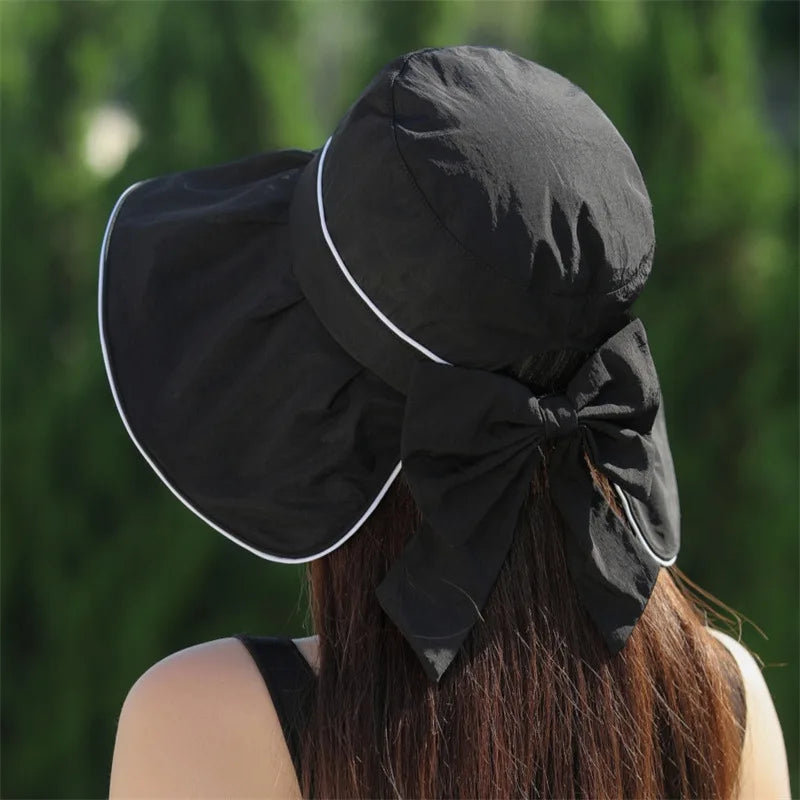 Sun Hat with UV Protection Wide Brim Korean Version Sweet Sun Hat for Women in Summer Sunscreen and Versatile Bowknot Hat Black China