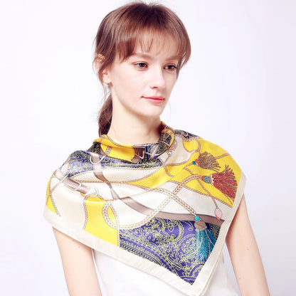Moda Kerchief Mëndafshi Silk Shalli i Qafës për Gratë Shtypni shalle hixhabe femra 90*90 cm shalle katrore dhe përfundon shalle për zonjën 2022