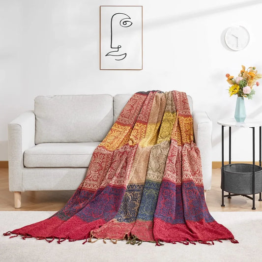 Boho Bohemian Throw Blankets Large Chenille Jacquard Couch Blanket Colorful Plaid Tassels Decorative Soft Chair Sofa Throw Cover