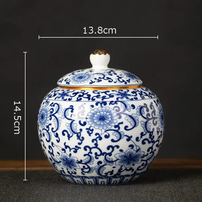 Blue and White Porcelain Tea Canister Ceramic Tea Organizer Box Storage Jars Desk Decoration Tea Jar Coffee Container Tea Caddy