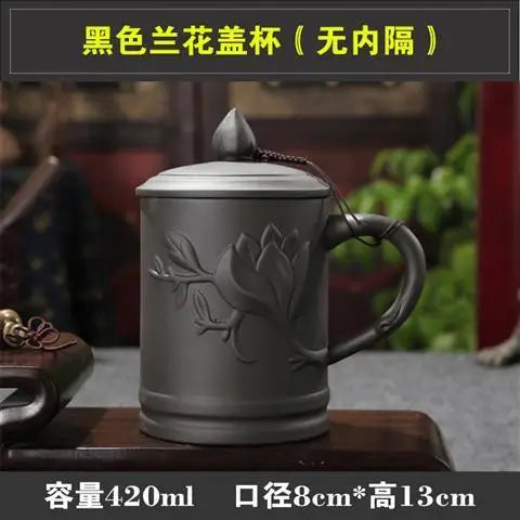 Yixing Purple Clay Tea Cups with Lid, Drinkware Purple Grid Teacup, Chinese Zisha Kung Fu Tea Mug, Office Teaware