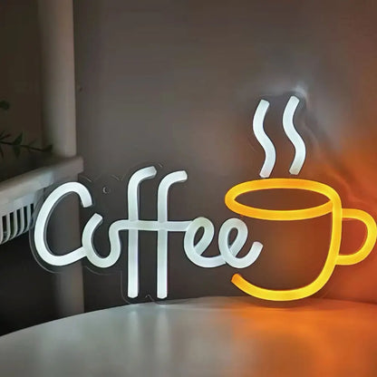 1PC Creative Coffee With Cup LED Neon Sign Light For Party Room Pub Club Milk Tea Coffee Shop Wall Decoration 11.1''*6.73''