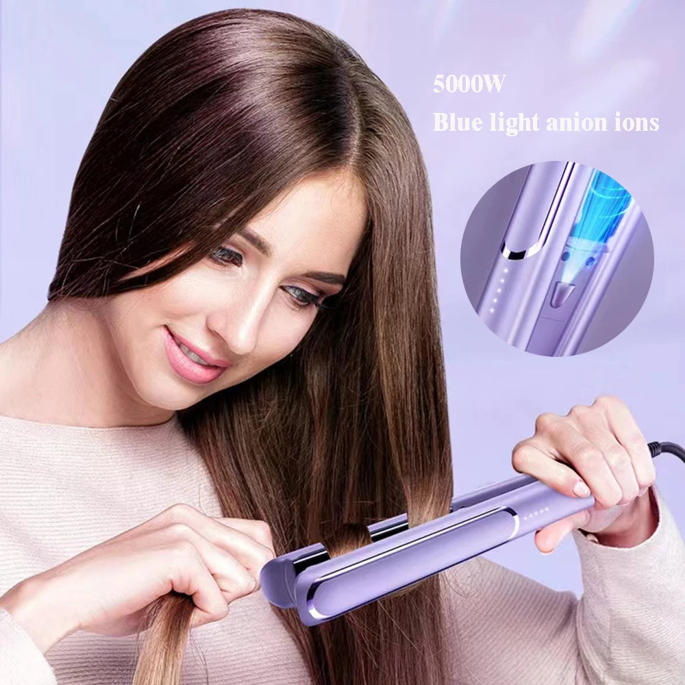 Plancha de cabello portátil plano plano cabello rizado cerámico azul iones de luz iones de cabello herramientas de peinado