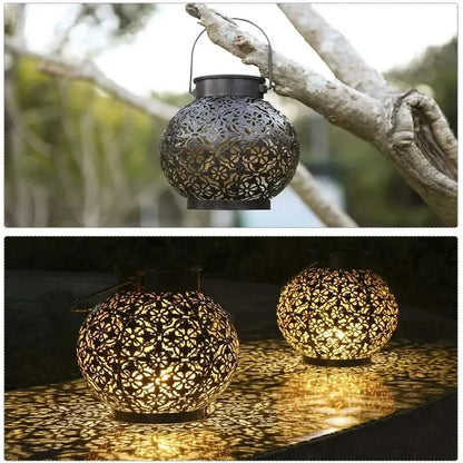 LED Solar Lantern Light puste kutego żelaza światło wiszące lampy na zewnątrz Wodoodporne dziedziny ogrodu dekoracja sztuki ogrodowej