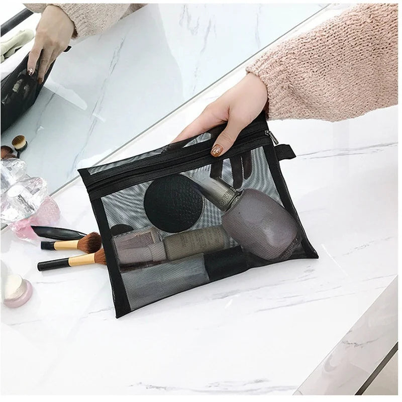 Vrouwen mesh cosmetische tas reisopslag make -uptas Organisator vrouwelijke make -up zak draagbare kleine grote toilo schoonheid schoonheid