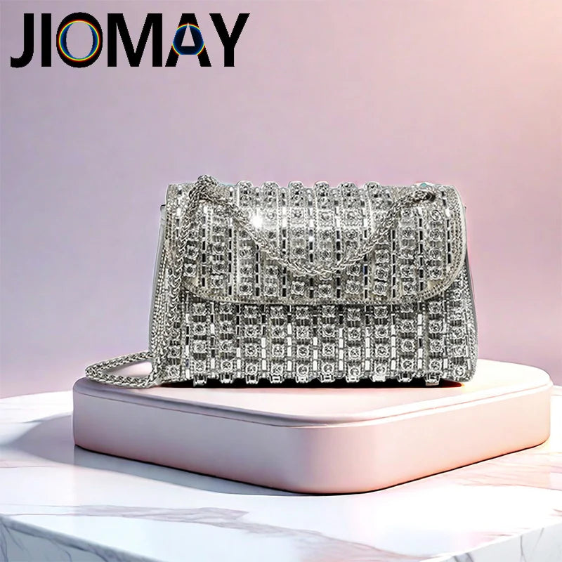 Jiomay nye design mode rhinestone pung Luksusdesigner håndtasker elegante og alsidige punge til kvinder aften kobling taske