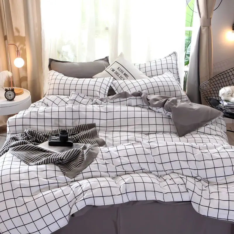 Set de lenjerie de pat de verificare a patului de confecție Copertă de plapumă de plapumă de plapumă Pillowcase Foaie plată Single Queen Dimensiune Polieste de Polieste