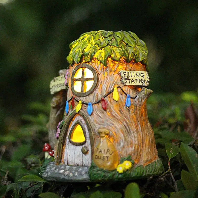 Craft Miniature House Solar Powered LED Light Garden Fairy utendørs gangvei harpiks hytte julelampe dekorasjon