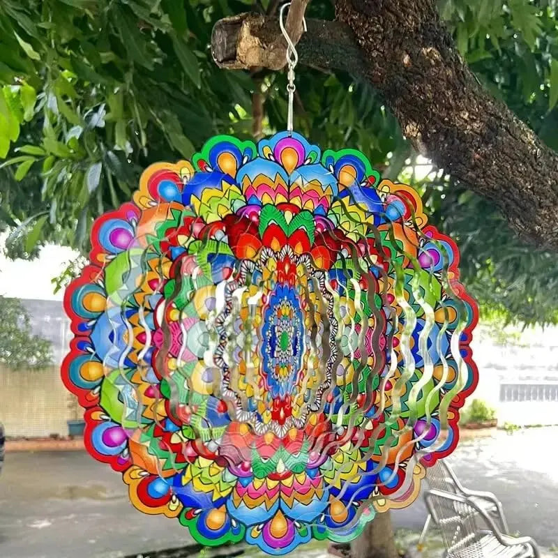 3D šareni vjetar vrtnje mandale 12 -inčni sklopivi rotirajući vjetrovići zvuk 12 -inčni vrtni metalni metalni cvijet vjetrova pauna