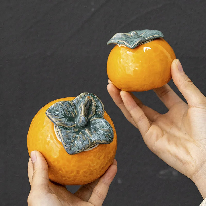 Ceramic Tea Pot Artificial Orange Small Tea Can Seal Storage Tank Kitchen Storage Organizer Sugar Coffee Container Ceramic Jar