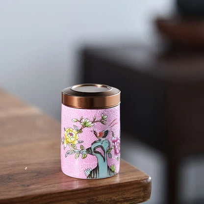 Modern Mini Ceramic Tea Jar Painted Waves Flower Storage Box Portable Sealed Porcelain Jar Coffee Food Container Home Decoration