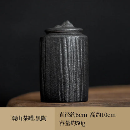 Rough Pottery Antique Tea Jar Ceramic Tea Caddy Moisture-proof Sealed Jar Storage Tank Teas Container Food Organizers Candy Jars