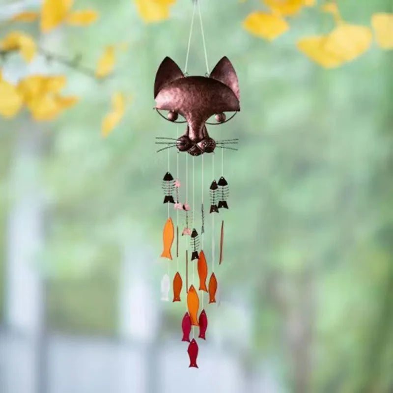 Riba mačka od lijevanog željeza vjetrovi zvoni vintage metalni vjetar vjetar vanjski umirujuća melodija za vrtno dvorište trijem viseći ukras