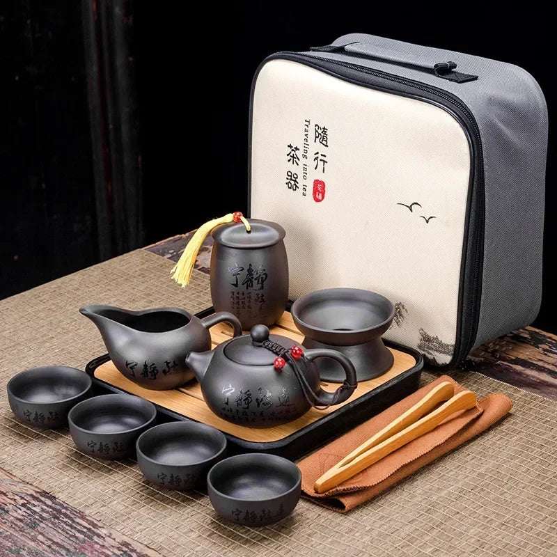 Chinese Kung Fu Tea Set Sand Ceramic Teapot Set Travel Kong Fu Tea Kit Gift Porcelain Purple Sand Pot Infuser Ceramic Tea Set