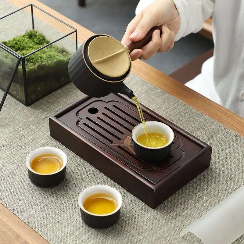 Japanese Portable Tea Serving Tray Travel Zen Mini Bamboo Tea Tray Wooden Small-scale Drainage Outdoors Exquisite Board Set