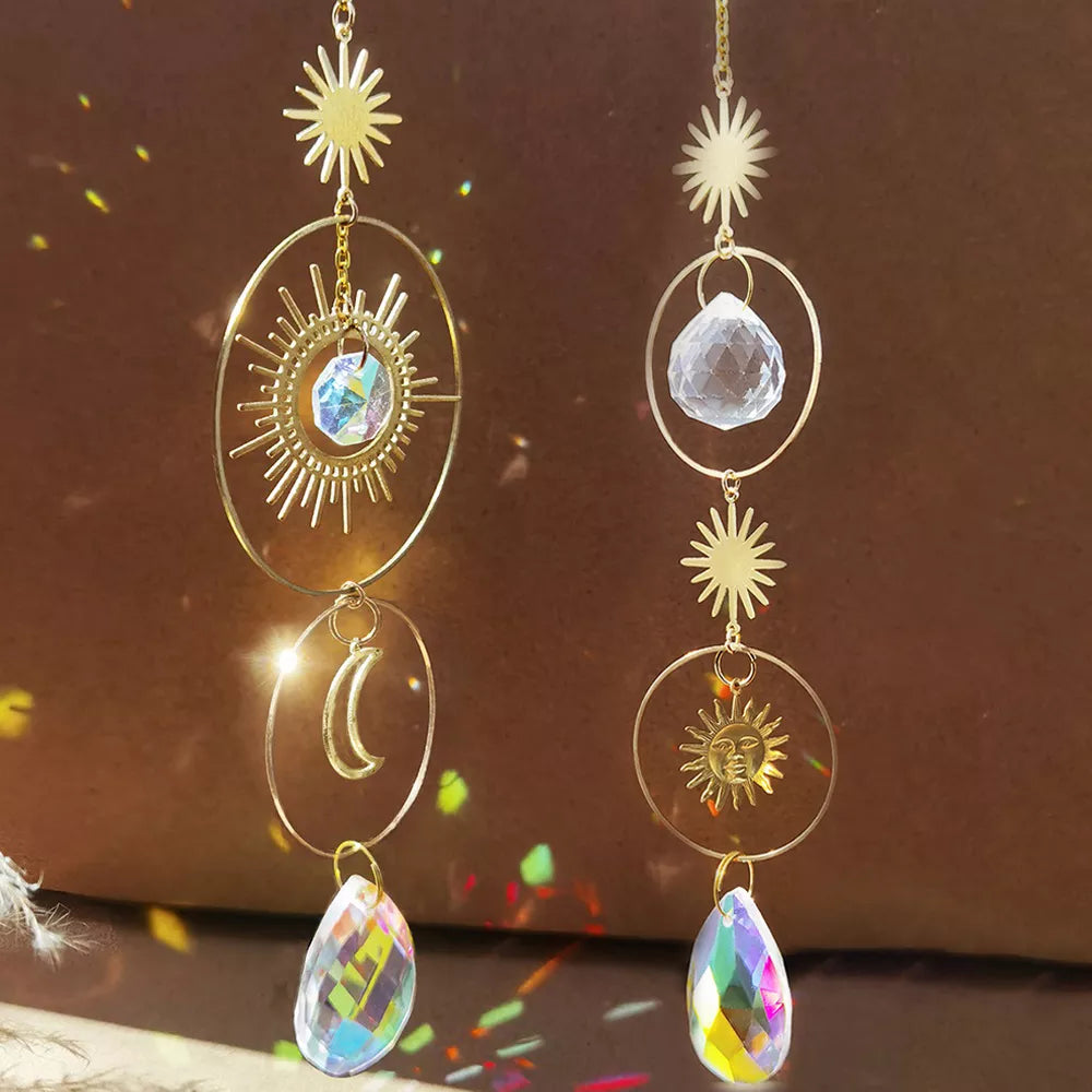 Crystal Suncatcher Sun Moon Lotus Prism Rainbow Maker Light Catcher Garder Dekoráció csakra lógó ablak kültéri dísz