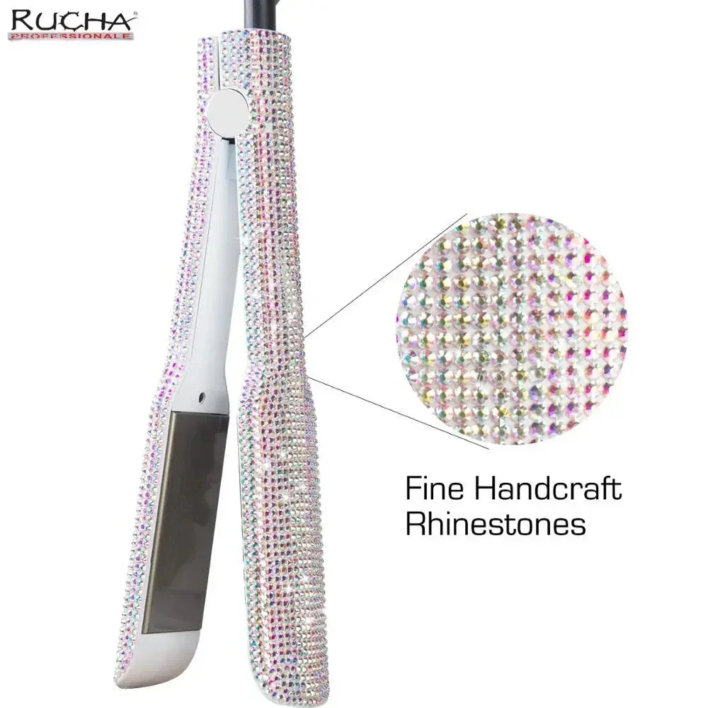 Rhinestone Flat Iron Titanium Hair Retrener Podwójne napięcie Profesjonalne narzędzia do włosów LCD Wyświetlacz 2 -calowe żelazka płytowe