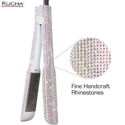 Rhinestone Flat Iron Titanium Hair Stretgræns Dual Voltage Iron Professional Hårværktøjer LCD Display 2 tommer PLATE -IRONER