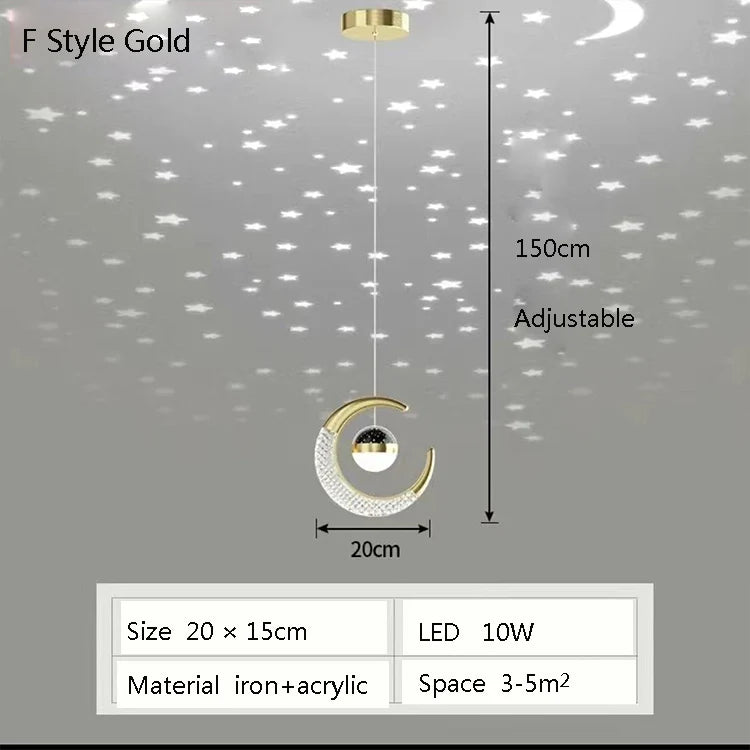 Starry Sky Projection Style Circular Led Pendant Light Living Room Dining Room Bedroom Cafe Indoor Lighting Decoration