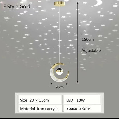 Starry Sky Projection Style Circular Led Pendant Light Living Room Dining Room Bedroom Cafe Indoor Lighting Decoration