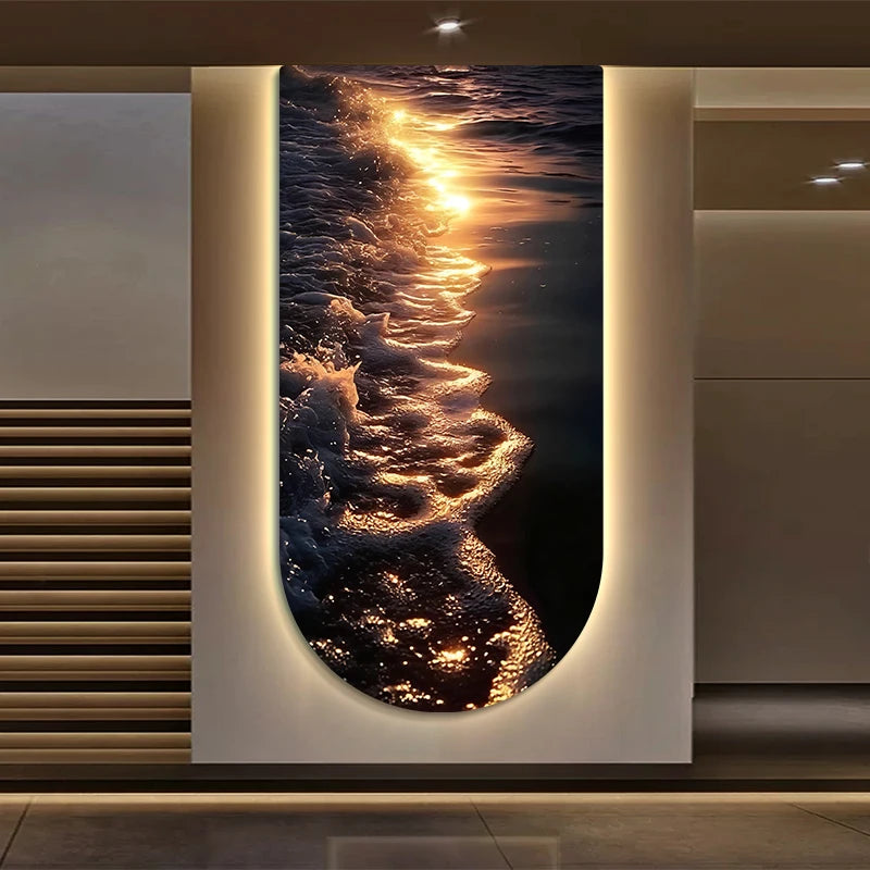 Ocean Wave Entrance Entrance Decoration Painting Led Home Interior Decoration Tableau Decoration Mural Wall Lamp Led Lights