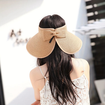 Kvinder sommervisor hat hat - stilfuld og UV -resistent til udendørs vandrende foldbar solhætte bred store brim strandstrå hatte Chap