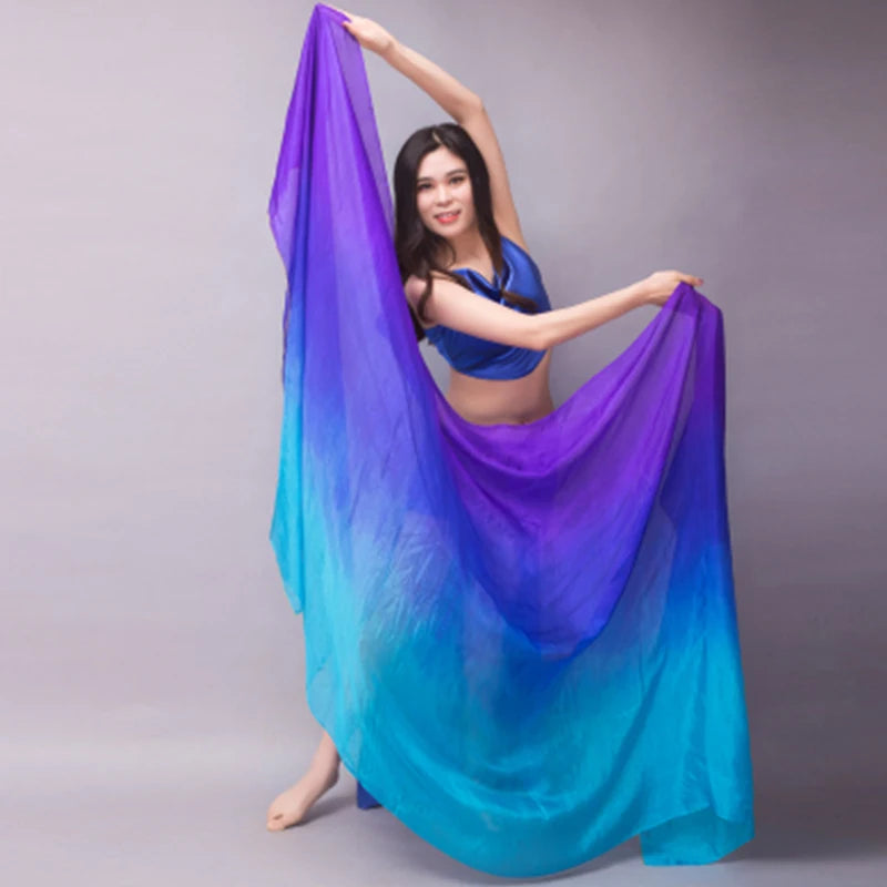 Scialle di seta per scialli danzanti di pancia danza del ventre pancetta velo sciarpe face face personalizzare gradiente di sciarpa 200 cm 250 cm 270 cm