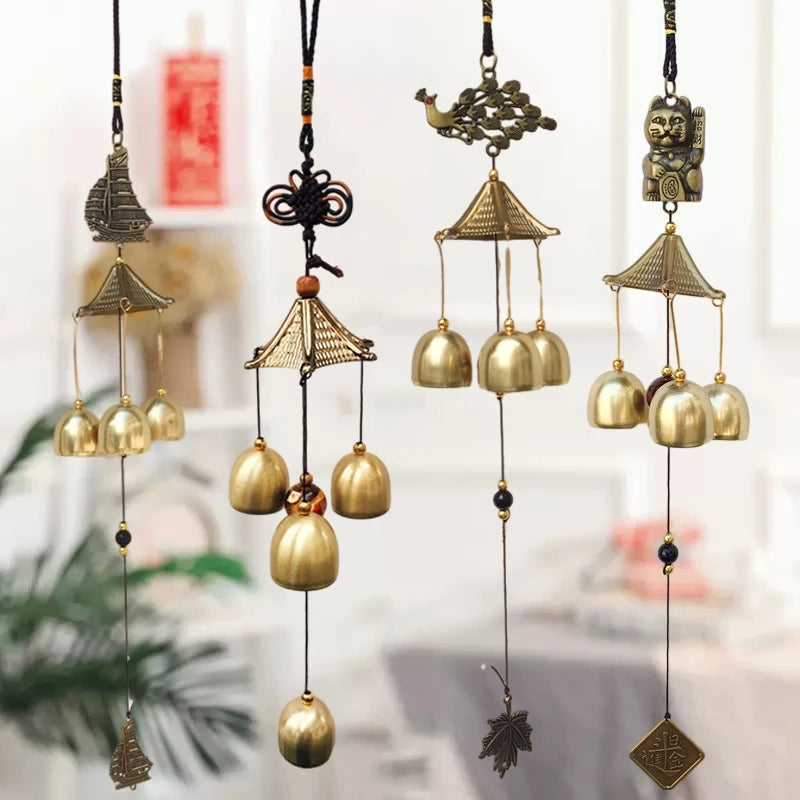 Vintage Alloy Wind Chime Hanging Decoration Home Wall Door Decoration Metal Bell Pendant Outdoor Garden Lucky Hanging Decor Gift