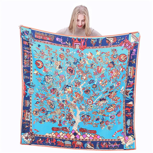Lesida lenço de seda pura mulheres xales grandes estolas de árvore lenços quadrados echarpes fyleds femme wrap bandanas 130*130cm 1303
